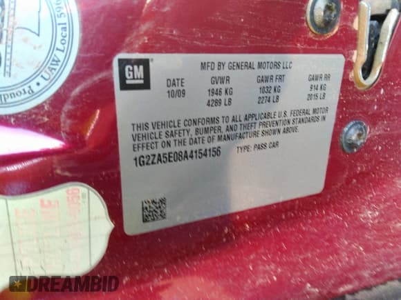 ✅ 2010 Pontiac G6 1SB • VIN: 1G2ZA5E08A4154156 • Lot: 39436479. Wystawiony na IAAI z przebiegiem 141 919 mil. Bezpłatny archiwum sprzedaży aukcyjnych z USA i szczegółowy raport historii pojazdu na DreamBid. Zdjęcie 9.