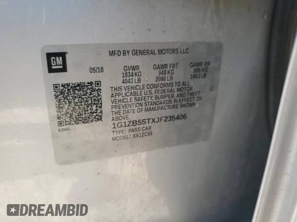 2018 Chevrolet Malibu LS с VIN 1G1ZB5STXJF235406, выставлен на аукционе Copart как лот 64458115 с пробегом 74 091 миль миль и Списание • Salvage title. История ставок и продаж доступна на DreamBid. Изображение 12.