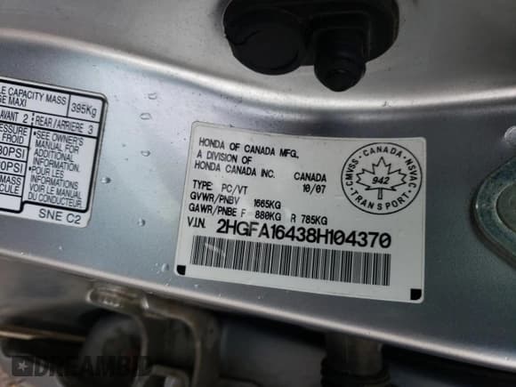 ✅ 2008 Honda Civic DX-G • VIN: 2HGFA16438H104370 • Лот: 86779065. Опубликован ранее на Copart с пробегом 153 874 миль. Бесплатный доступ к архиву аукционных продаж из США и подробный отчёт об истории автомобиля на DreamBid. Изображение 12.