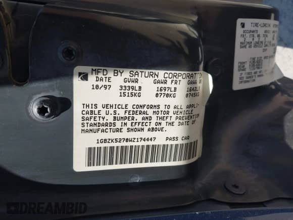 1998 Saturn SL с VIN 1G8ZK5270WZ174447, выставлен на аукционе IAAI как лот 42543578 с пробегом 137 326 миль миль и . История ставок и продаж доступна на DreamBid. Изображение 9.