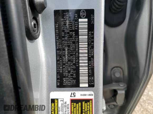 2022 Toyota Camry SE z VIN 4T1G11BK3NU067901, wystawiony jako Copart lot #83754745 z przebiegiem 27 611 mil mil oraz Szkoda całkowita • Salvage title. Historia ofert i sprzedaży dostępna na DreamBid. Obrazek 13.