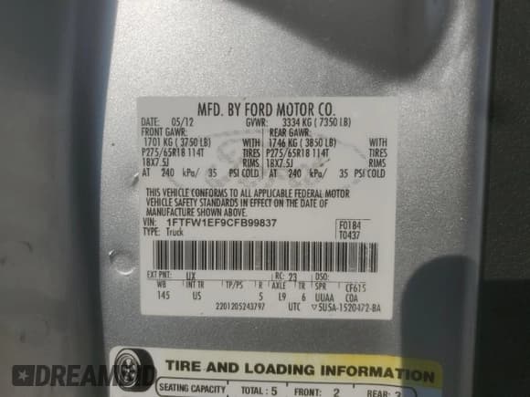 ✅ 2012 Ford F-150 XLT • VIN: 1FTFW1EF9CFB99837 • Lot: 80922235. Wystawiony na Copart z przebiegiem 117 396 mil. Bezpłatny archiwum sprzedaży aukcyjnych z USA i szczegółowy raport historii pojazdu na DreamBid. Zdjęcie 12.