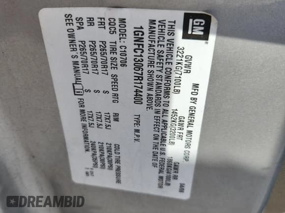 ✅ 2007 Chevrolet Tahoe LT • VIN: 1GNFC13067R174400 • Лот: 93622575. Опубликован ранее на Copart с пробегом 159 748 миль. Бесплатный доступ к архиву аукционных продаж из США и подробный отчёт об истории автомобиля на DreamBid. Изображение 13.