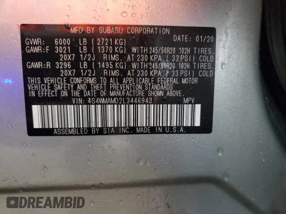 ✅ 2020 Subaru Ascent Limited • VIN: 4S4WMAMD2L3446943 • Lot: 67938945. Wystawiony na Copart z przebiegiem 86 931 mil. Bezpłatny archiwum sprzedaży aukcyjnych z USA i szczegółowy raport historii pojazdu na DreamBid. Zdjęcie 13.