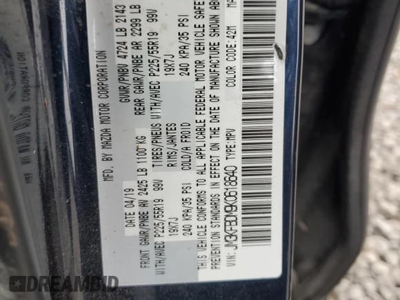 ✅ 2019 Mazda CX-5 Grand Touring • VIN: JM3KFBDM9K0618640 • Lot: 90044765. Listed on Copart with 60,313 mi. Free auction sales archive from the USA and detailed vehicle history report at DreamBid. Image 12.