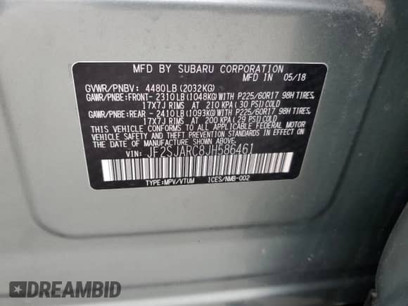 2018 Subaru Forester Limited with VIN JF2SJARC8JH586461, listed as a Copart auction lot 86336885 with 65,237 mi miles and Salvage title. Bid and sale history available at DreamBid. Image 13.