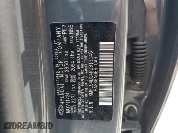 ✅ 2024 Hyundai Elantra SEL • VIN: KMHLS4DG4RU811145 • Lot: 59232875. Listed on Copart with 7,341 mi. Free auction sales archive from the USA and detailed vehicle history report at DreamBid. Image 13.