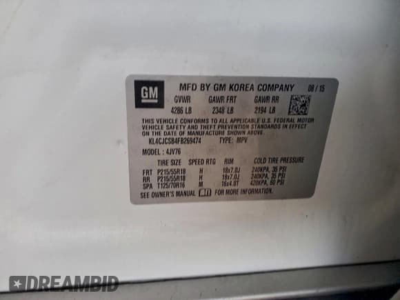 ✅ 2015 Buick Encore Leather • VIN: KL4CJCSB4FB269474 • Lot: 93760035. Listed on Copart with 160,666 mi. Free auction sales archive from the USA and detailed vehicle history report at DreamBid. Image 13.