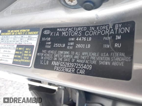 ✅ 2009 Kia Rondo LX • VIN: KNAFG528397255409 • Lot: 43550345. Listed on IAAI with 199,636 mi. Free auction sales archive from the USA and detailed vehicle history report at DreamBid. Image 9.