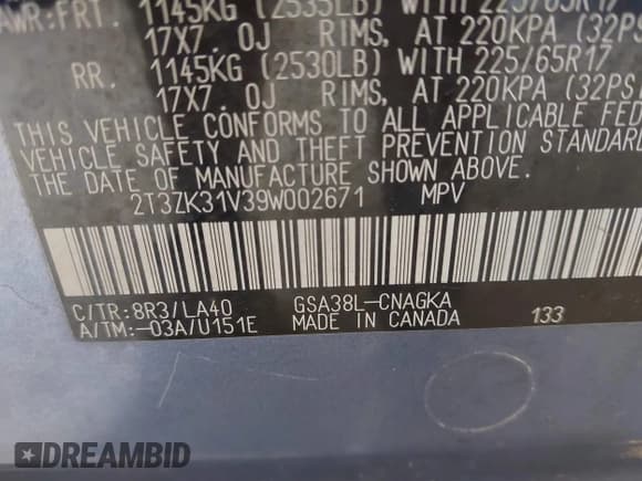 ✅ 2009 Toyota RAV4 Limited • VIN: 2T3ZK31V39W002671 • Lot: 42647088. Listed on IAAI with 201,572 mi. Free auction sales archive from the USA and detailed vehicle history report at DreamBid. Image 9.