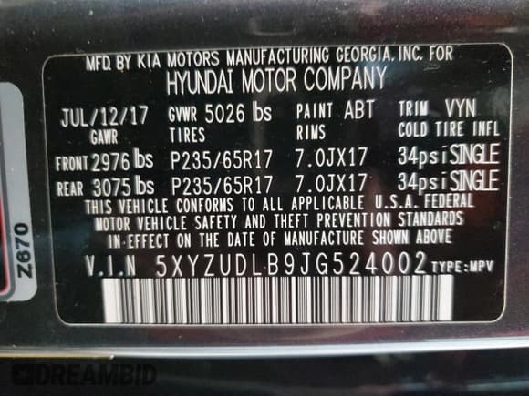 ✅ 2018 Hyundai Santa Fe 2.4L • VIN: 5XYZUDLB9JG524002 • Лот: 50347284. Опубликован ранее на Copart с пробегом 43 140 миль. Бесплатный доступ к архиву аукционных продаж из США и подробный отчёт об истории автомобиля на DreamBid. Изображение 15.