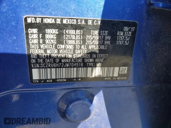 ✅ 2018 Honda HR-V EX-L • VIN: 3CZRU6H72JM704516 • Лот: 82645015. Опубликован ранее на Copart с пробегом 174 667 миль. Бесплатный доступ к архиву аукционных продаж из США и подробный отчёт об истории автомобиля на DreamBid. Изображение 13.
