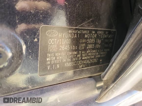 2004 Hyundai Santa Fe GLS с VIN KM8SC13DX4U626282, выставлен на аукционе Copart как лот 48472325 с пробегом 142 219 миль миль и Списание • Salvage title. История ставок и продаж доступна на DreamBid. Изображение 12.