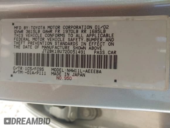 ✅ 2002 Toyota Prius • VIN: JT2BK18U720051491 • Lot: 43550373. Wystawiony na IAAI z przebiegiem 176 231 mil. Bezpłatny archiwum sprzedaży aukcyjnych z USA i szczegółowy raport historii pojazdu na DreamBid. Zdjęcie 9.