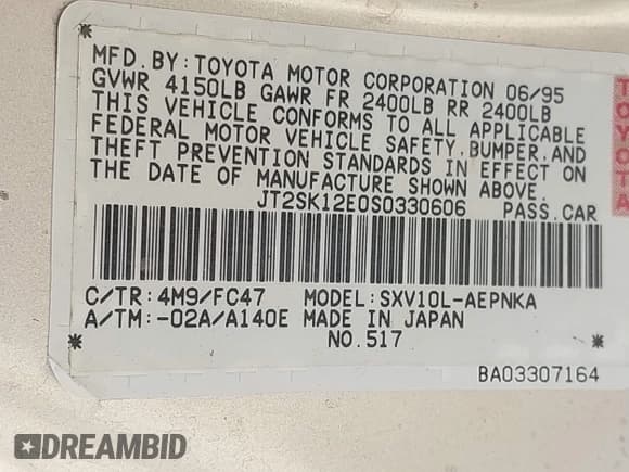 ✅ 1995 Toyota Camry LE • VIN: JT2SK12E0S0330606 • Lot: 42619849. Wystawiony na IAAI z przebiegiem 188 034 mil. Bezpłatny archiwum sprzedaży aukcyjnych z USA i szczegółowy raport historii pojazdu na DreamBid. Zdjęcie 9.