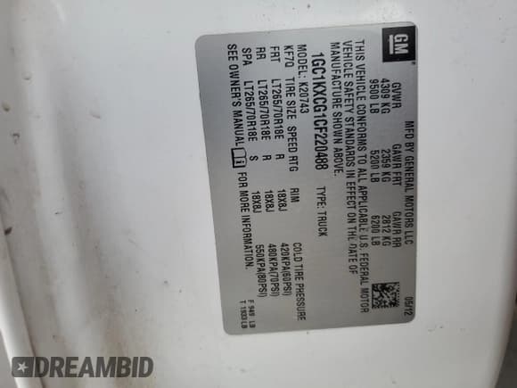 ✅ 2012 Chevrolet Silverado 2500HD LT • VIN: 1GC1KXCG1CF220488 • Lot: 87257725. Listed on Copart with 156,915 mi. Free auction sales archive from the USA and detailed vehicle history report at DreamBid. Image 12.