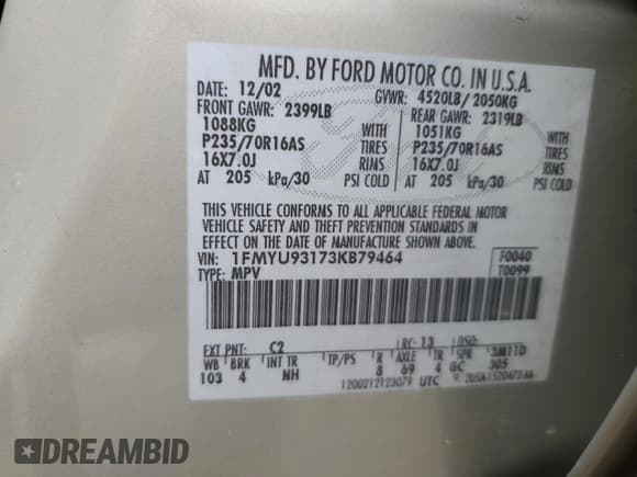 ✅ 2003 Ford Escape XLT Popular 2 • VIN: 1FMYU93173KB79464 • Lot: 67105015. Wystawiony na Copart z przebiegiem 87 593 mil. Bezpłatny archiwum sprzedaży aukcyjnych z USA i szczegółowy raport historii pojazdu na DreamBid. Zdjęcie 13.