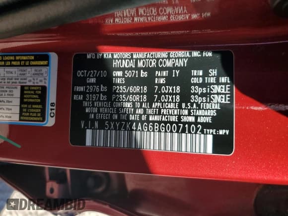 ✅ 2011 Hyundai Santa Fe Limited • VIN: 5XYZK4AG6BG007102 • Lot: 76778954. Listed on Copart with 130,764 mi. Free auction sales archive from the USA and detailed vehicle history report at DreamBid. Image 13.