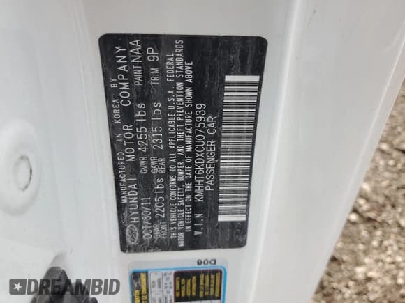 ✅ 2012 Hyundai Genesis Coupe Premium • VIN: KMHHT6KDXCU075939 • Lot: 86809715. Wystawiony na Copart z przebiegiem 124 522 mil. Bezpłatny archiwum sprzedaży aukcyjnych z USA i szczegółowy raport historii pojazdu na DreamBid. Zdjęcie 12.