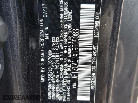 ✅ 2017 Subaru BRZ Series.Yellow • VIN: JF1ZCAC1XH9605083 • Lot: 42685345. Listed on Copart with 19,591 mi. Free auction sales archive from the USA and detailed vehicle history report at DreamBid. Image 12.