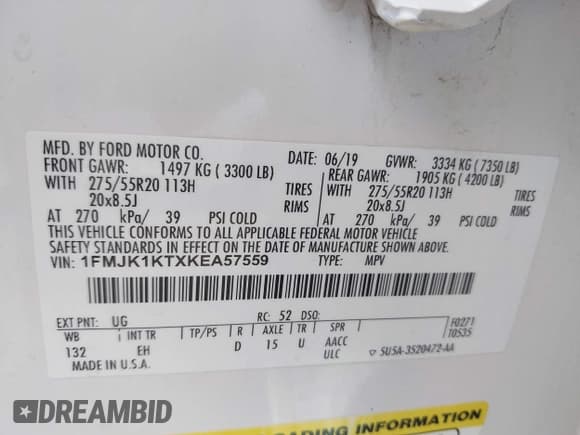 ✅ 2019 Ford Expedition Max Limited • VIN: 1FMJK1KTXKEA57559 • Lot: 42234935. Listed on IAAI with 108,926 mi. Free auction sales archive from the USA and detailed vehicle history report at DreamBid. Image 9.