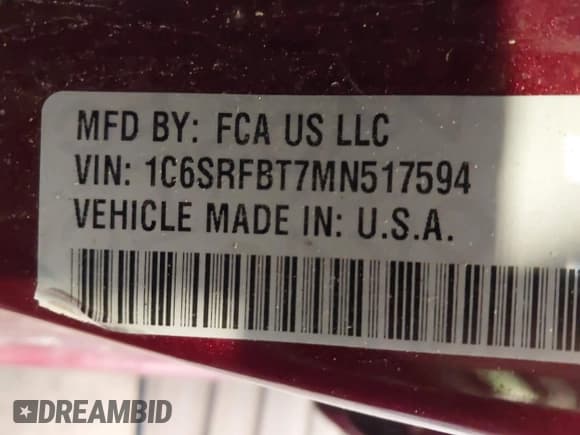 ✅ 2021 Ram 1500 Big Horn • VIN: 1C6SRFBT7MN517594 • Lot: 42230734. Wystawiony na IAAI z przebiegiem 70 057 mil. Bezpłatny archiwum sprzedaży aukcyjnych z USA i szczegółowy raport historii pojazdu na DreamBid. Zdjęcie 9.