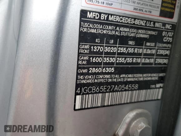✅ 2007 Mercedes-Benz R 3.5L • VIN: 4JGCB65E27A054558 • Lot: 74497484. Wystawiony na Copart z przebiegiem 186 039 mil. Bezpłatny archiwum sprzedaży aukcyjnych z USA i szczegółowy raport historii pojazdu na DreamBid. Zdjęcie 13.