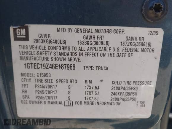 2006 GMC Sierra 1500 SLE1 with VIN 1GTEC19Z46E187968, listed as a IAAI auction lot 42817077 with 267,986 mi miles and . Bid and sale history available at DreamBid. Image 9.
