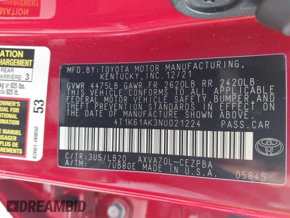 ✅ 2022 Toyota Camry XSE • VIN: 4T1K61AK3NU021224 • Lot: 43392964. Listed on IAAI with 57,745 mi. Free auction sales archive from the USA and detailed vehicle history report at DreamBid. Image 9.