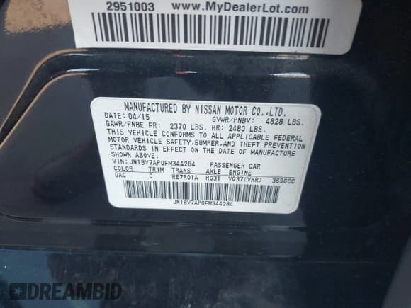 ✅ 2015 Infiniti Q50 Premium • VIN: JN1BV7AP0FM344284 • Лот: 43582071. Опубликован ранее на IAAI с пробегом 140 276 миль. Бесплатный доступ к архиву аукционных продаж из США и подробный отчёт об истории автомобиля на DreamBid. Изображение 9.