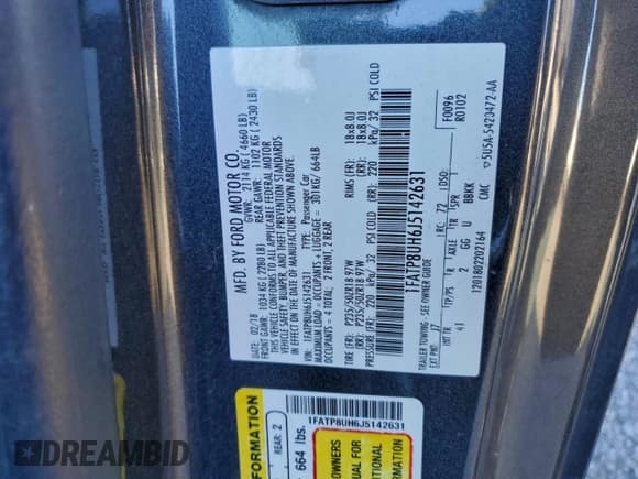 ✅ 2018 Ford Mustang EcoBoost Premium • VIN: 1FATP8UH6J5142631 • Lot: 95108725. Listed on Copart with 107,134 mi. Free auction sales archive from the USA and detailed vehicle history report at DreamBid. Image 12.