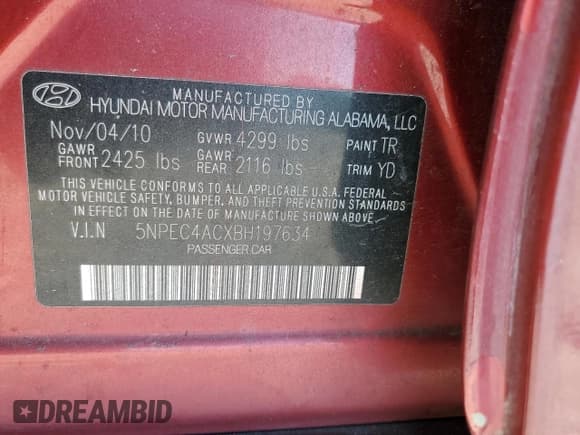 ✅ 2011 Hyundai Sonata Limited • VIN: 5NPEC4ACXBH197634 • Lot: 86247945. Listed on Copart with 159,353 mi. Free auction sales archive from the USA and detailed vehicle history report at DreamBid. Image 12.