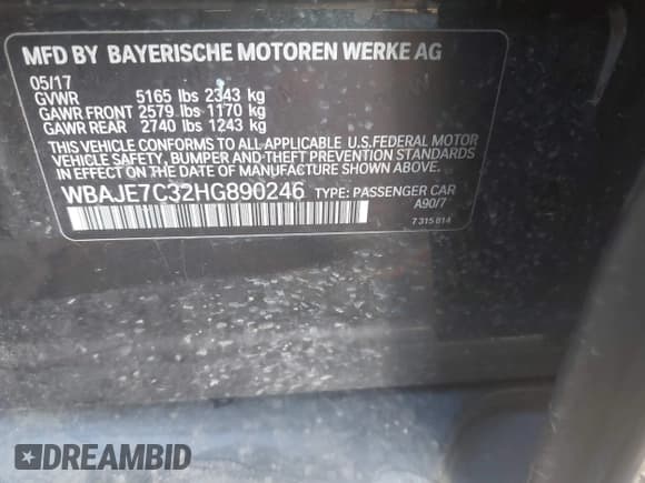 ✅ 2017 BMW 5 Series 540i xDrive • VIN: WBAJE7C32HG890246 • Lot: 43331029. Listed on IAAI with 65,826 mi. Free auction sales archive from the USA and detailed vehicle history report at DreamBid. Image 9.