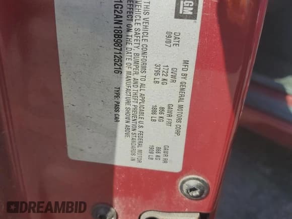 ✅ 2008 Pontiac G5 GT • VIN: 1G2AN18B987125216 • Lot: 74778944. Wystawiony na Copart z przebiegiem 218 941 mil. Bezpłatny archiwum sprzedaży aukcyjnych z USA i szczegółowy raport historii pojazdu na DreamBid. Zdjęcie 12.