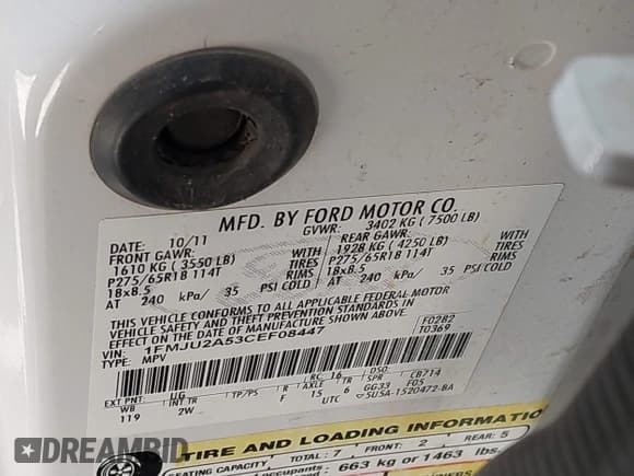 ✅ 2012 Ford Expedition Limited • VIN: 1FMJU2A53CEF08447 • Лот: 41656919. Опубликован ранее на IAAI с пробегом 243 811 миль. Бесплатный доступ к архиву аукционных продаж из США и подробный отчёт об истории автомобиля на DreamBid. Изображение 9.