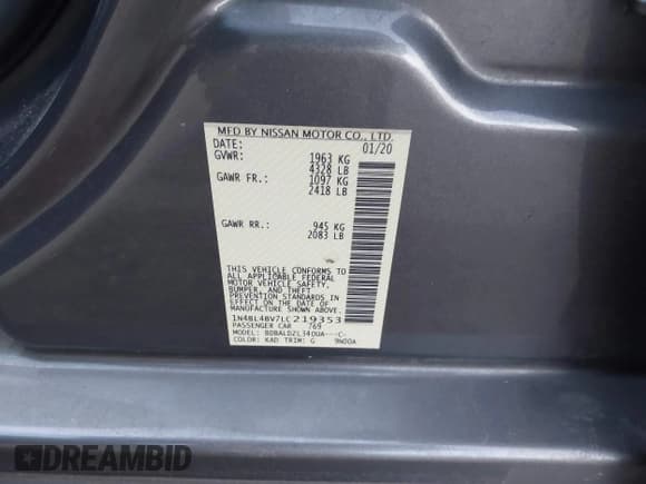 ✅ 2020 Nissan Altima S • VIN: 1N4BL4BV7LC219353 • Lot: 43567439. Listed on IAAI with 73,771 mi. Free auction sales archive from the USA and detailed vehicle history report at DreamBid. Image 9.