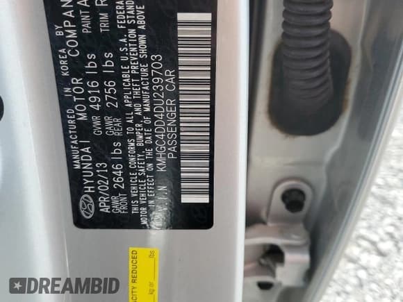 ✅ 2013 Hyundai Genesis 3.8L • VIN: KMHGC4DD4DU239703 • Lot: 69825045. Wystawiony na Copart z przebiegiem 122 340 mil. Bezpłatny archiwum sprzedaży aukcyjnych z USA i szczegółowy raport historii pojazdu na DreamBid. Zdjęcie 12.