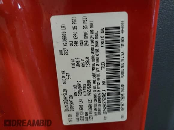 2007 Dodge Dakota ST with VIN 1D7HW28K97S270514, listed as a Copart auction lot 85917584 with 108,400 mi miles and Clean title. Bid and sale history available at DreamBid. Image 12.