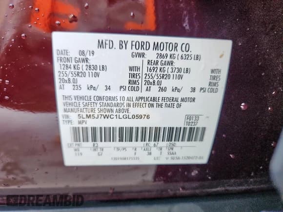 ✅ 2020 Lincoln Aviator Reserve • VIN: 5LM5J7WC1LGL05976 • Lot: 83938865. Listed on Copart with 70,253 mi. Free auction sales archive from the USA and detailed vehicle history report at DreamBid. Image 14.