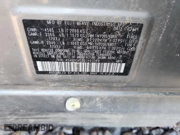 ✅ 2011 Subaru Outback Limited Power Moon • VIN: 4S4BRCKC8B3403289 • Lot: 85742755. Listed on Copart with 127,671 mi. Free auction sales archive from the USA and detailed vehicle history report at DreamBid. Image 14.