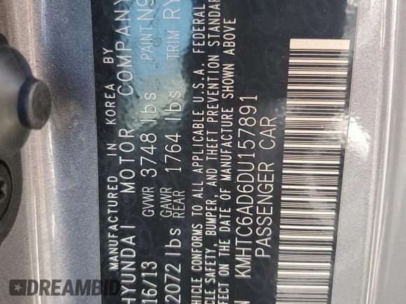 ✅ 2013 Hyundai Veloster w/Gray Int • VIN: KMHTC6AD6DU157891 • Lot: 68024834. Listed on Copart with 112,561 mi. Free auction sales archive from the USA and detailed vehicle history report at DreamBid. Image 13.