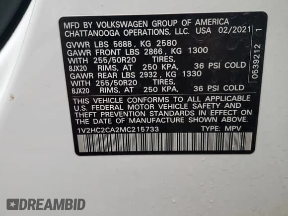 ✅ 2021 Volkswagen Atlas SE • VIN: 1V2HC2CA2MC215733 • Лот: 86245584. Опубликован ранее на Copart с пробегом 48 022 миль. Бесплатный доступ к архиву аукционных продаж из США и подробный отчёт об истории автомобиля на DreamBid. Изображение 13.