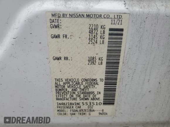 ✅ 2022 Nissan LEAF S Plus • VIN: 1N4BZ1BV1NC553510 • Lot: 89813475. Listed on Copart with 50,002 mi. Free auction sales archive from the USA and detailed vehicle history report at DreamBid. Image 13.