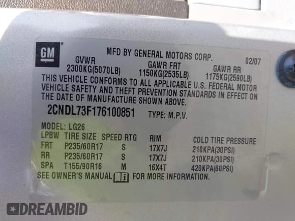 ✅ 2007 Chevrolet Equinox LT • VIN: 2CNDL73F176100851 • Лот: 42117225. Опубликован ранее на IAAI с пробегом Не указан. Бесплатный доступ к архиву аукционных продаж из США и подробный отчёт об истории автомобиля на DreamBid. Изображение 9.