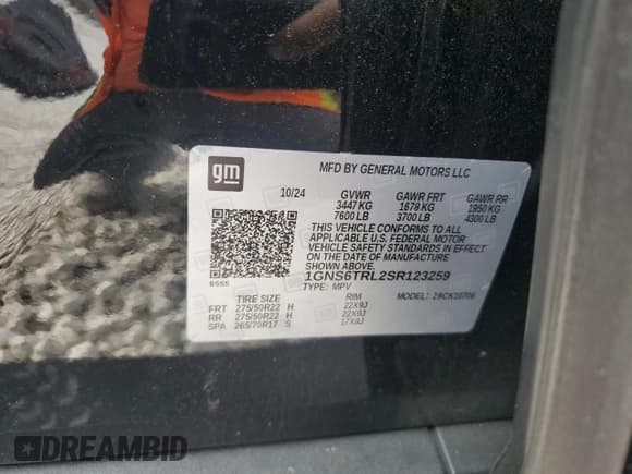 ✅ 2025 Chevrolet Tahoe High Country • VIN: 1GNS6TRL2SR123259 • Lot: 87285565. Listed on Copart with 4,566 mi. Free auction sales archive from the USA and detailed vehicle history report at DreamBid. Image 14.