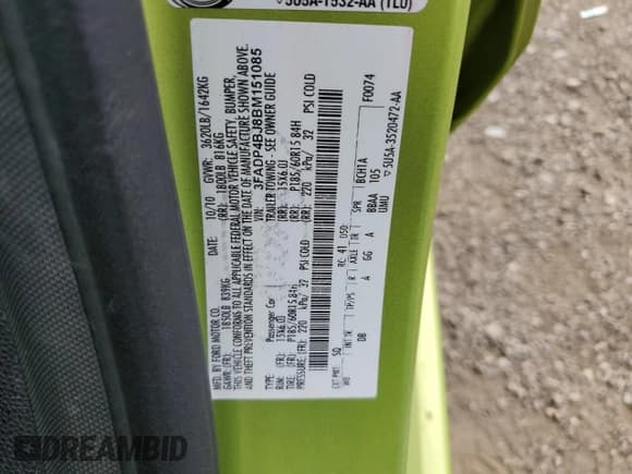 ✅ 2011 Ford Fiesta SE • VIN: 3FADP4BJ8BM151085 • Lot: 80998615. Listed on Copart with 119,585 mi. Free auction sales archive from the USA and detailed vehicle history report at DreamBid. Image 12.