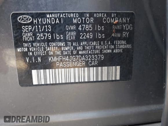 ✅ 2013 Hyundai Azera • VIN: KMHFH4JG7DA323379 • Лот: 42770536. Опубликован ранее на IAAI с пробегом 159 920 миль. Бесплатный доступ к архиву аукционных продаж из США и подробный отчёт об истории автомобиля на DreamBid. Изображение 9.
