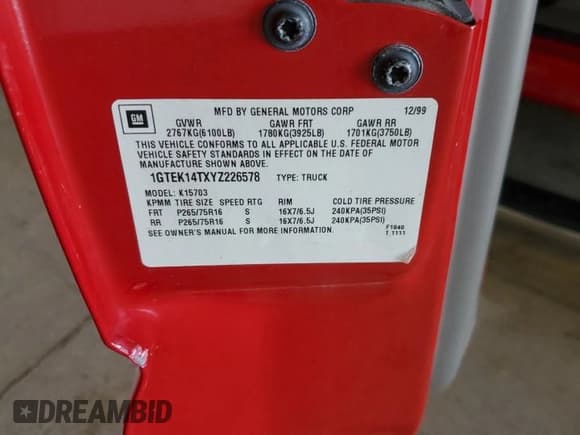 ✅ 2000 GMC Sierra 1500 SLE • VIN: 1GTEK14TXYZ226578 • Лот: 62469795. Опубликован ранее на Copart с пробегом 163 147 миль. Бесплатный доступ к архиву аукционных продаж из США и подробный отчёт об истории автомобиля на DreamBid. Изображение 12.
