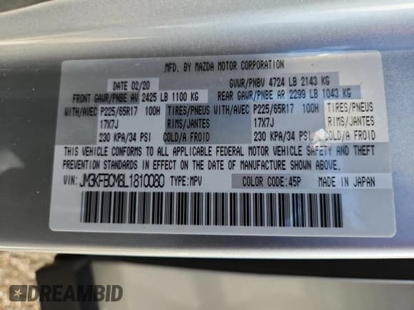 ✅ 2020 Mazda CX-5 Touring • VIN: JM3KFBCM8L1810080 • Lot: 90259945. Wystawiony na Copart z przebiegiem 57 139 mil. Bezpłatny archiwum sprzedaży aukcyjnych z USA i szczegółowy raport historii pojazdu na DreamBid. Zdjęcie 13.