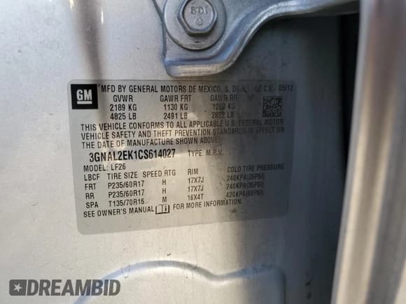 ✅ 2012 Chevrolet Captiva Sport LS • VIN: 3GNAL2EK1CS614027 • Lot: 90319535. Wystawiony na Copart z przebiegiem 127 099 mil. Bezpłatny archiwum sprzedaży aukcyjnych z USA i szczegółowy raport historii pojazdu na DreamBid. Zdjęcie 13.